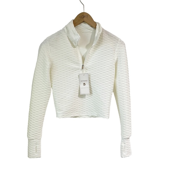 Buff Bunny Collection White Long Sleeve Half Zip Cropped Small Workout Top - Picture 1 of 7
